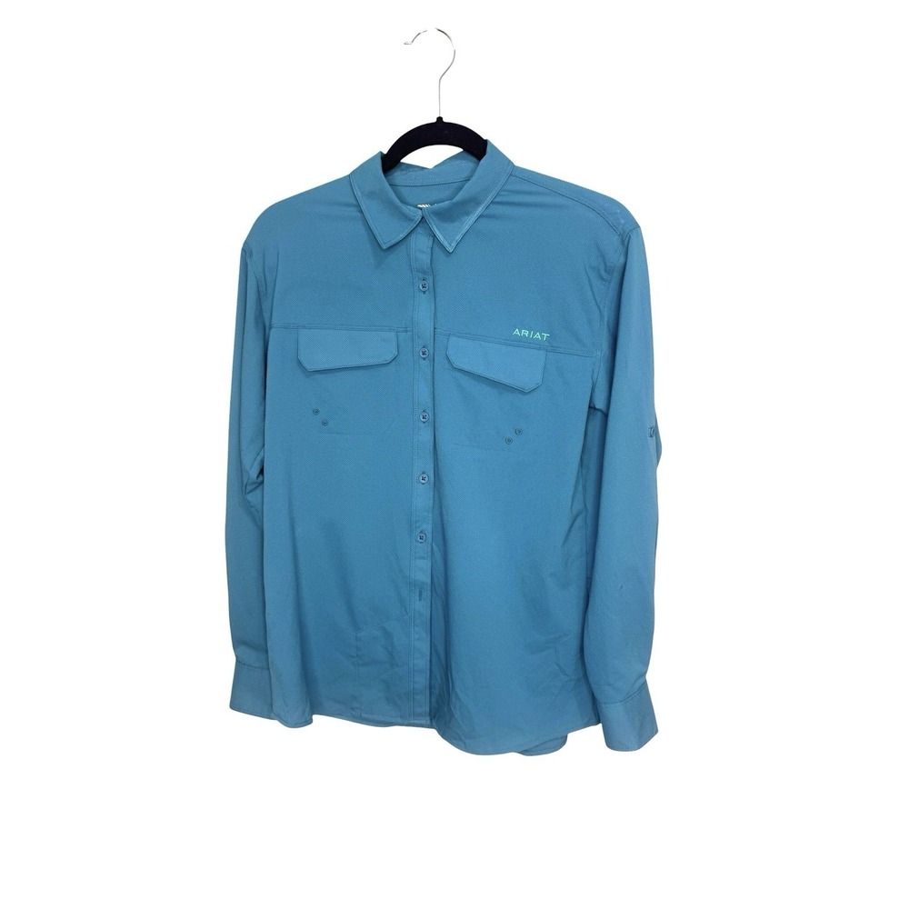 Arist Tek Shirt Women's XL Teal Button Up Roll Tab Sleeves Outdoor Hiking Trail